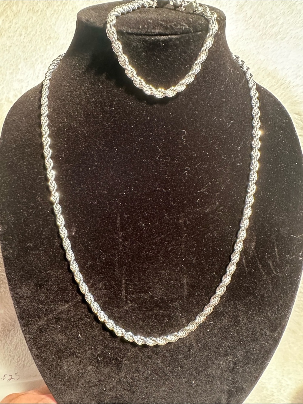 925 Sterling Silver Diamond cut chain Rope 24” 4.9mm with 8” bracelet set.